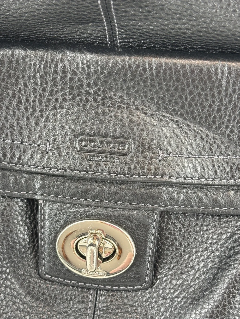 Coach Penelope Black Pebbled Leather‎ Shoulder Tote with Daisy Charm
